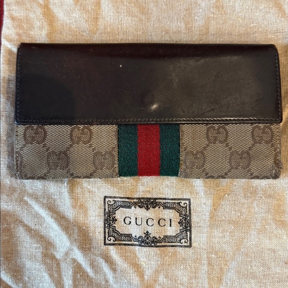 Gucci Black Monogram Clutch Wallet cards leather luxury designer red green women - Picture 14 of 15
